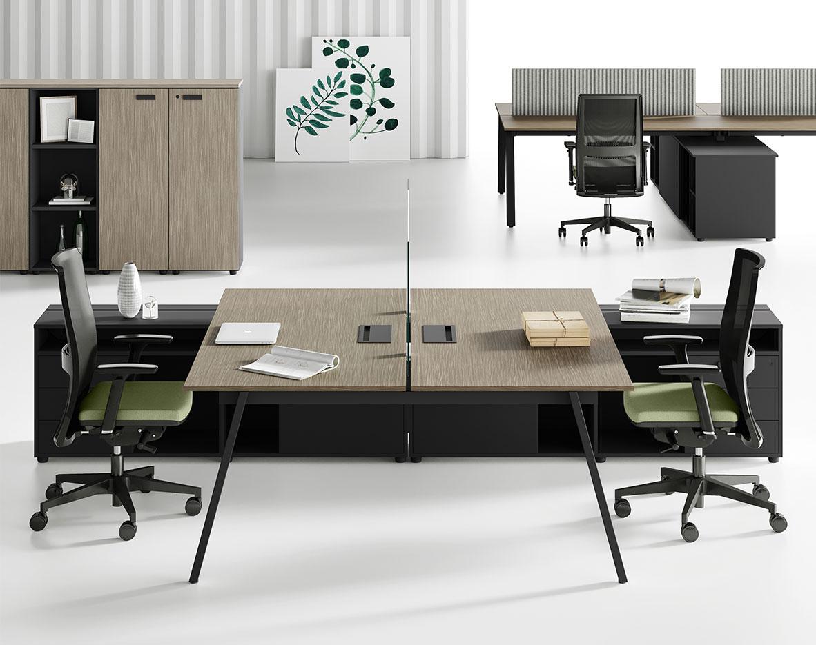 Bureau modulable open space individuel ou bench avec appui sur meuble, gamme Santis - France Bureau